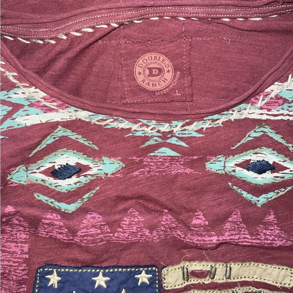 Double D Ranch Mauve Southwestern Graphic Tee with Turquoise & Navy Accents - Picture 10 of 10